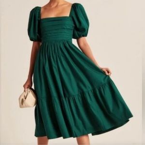 Abercrombie and Fitch A&F Emerson Ruched Poplin Dress in Green Midi XL P